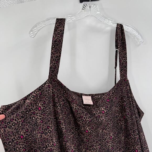 Cabernet Brown Animal Print Scoop Neck Wide Straps Short Night Gown Size 3x - Picture 3 of 8